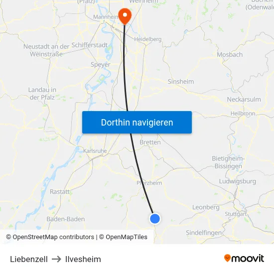 Liebenzell to Ilvesheim map