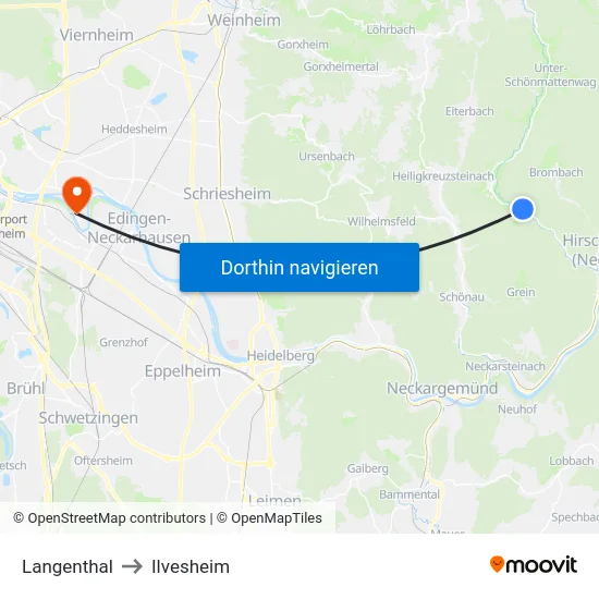 Langenthal to Ilvesheim map