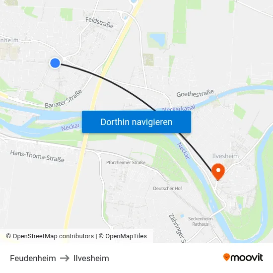 Feudenheim to Ilvesheim map