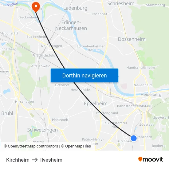 Kirchheim to Ilvesheim map