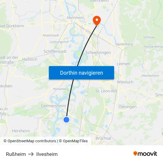 Rußheim to Ilvesheim map