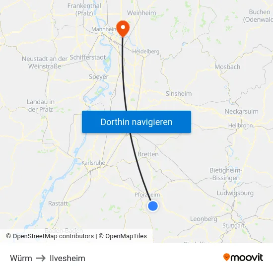Würm to Ilvesheim map