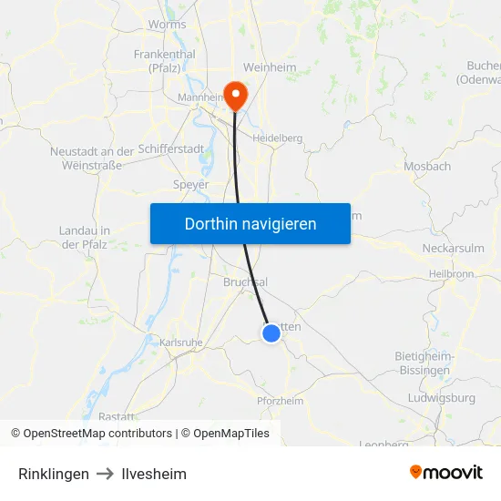 Rinklingen to Ilvesheim map