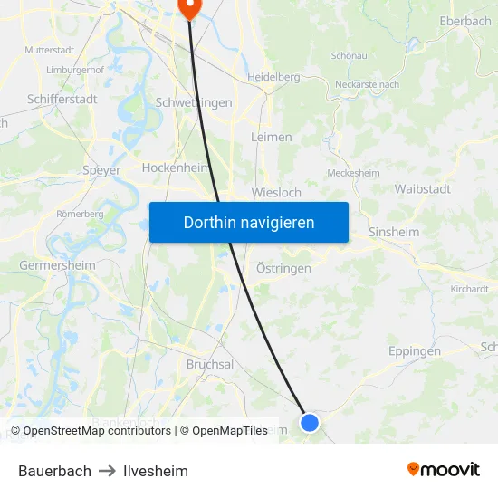 Bauerbach to Ilvesheim map