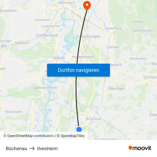 Büchenau to Ilvesheim map