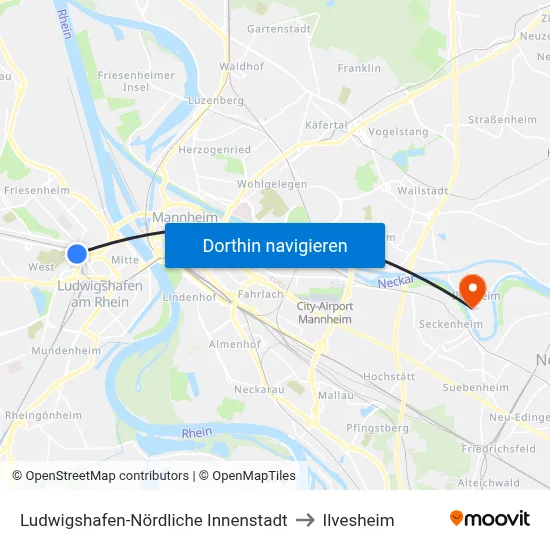 Ludwigshafen-Nördliche Innenstadt to Ilvesheim map