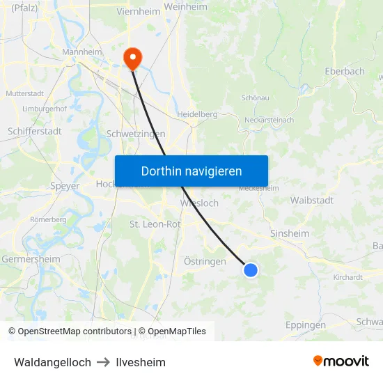 Waldangelloch to Ilvesheim map