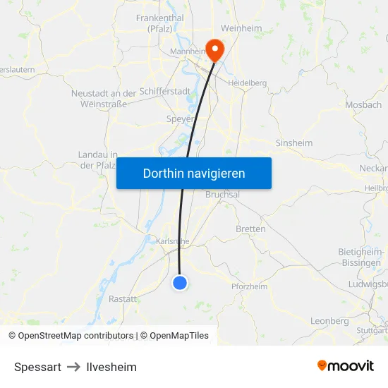 Spessart to Ilvesheim map