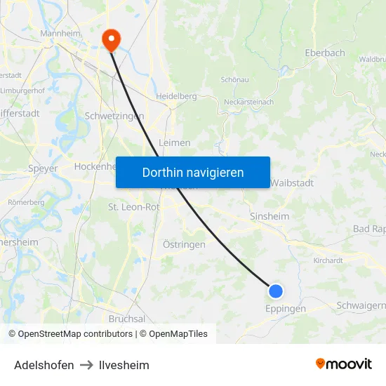 Adelshofen to Ilvesheim map