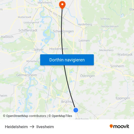 Heidelsheim to Ilvesheim map