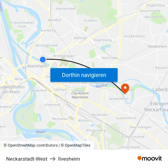 Neckarstadt-West to Ilvesheim map