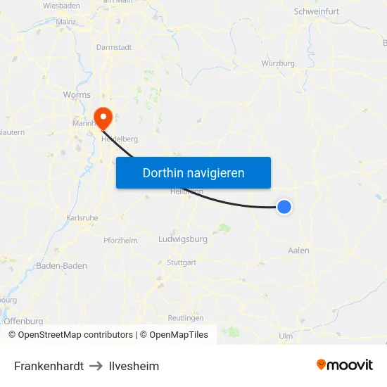 Frankenhardt to Ilvesheim map