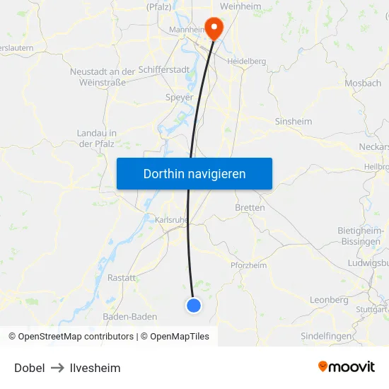 Dobel to Ilvesheim map