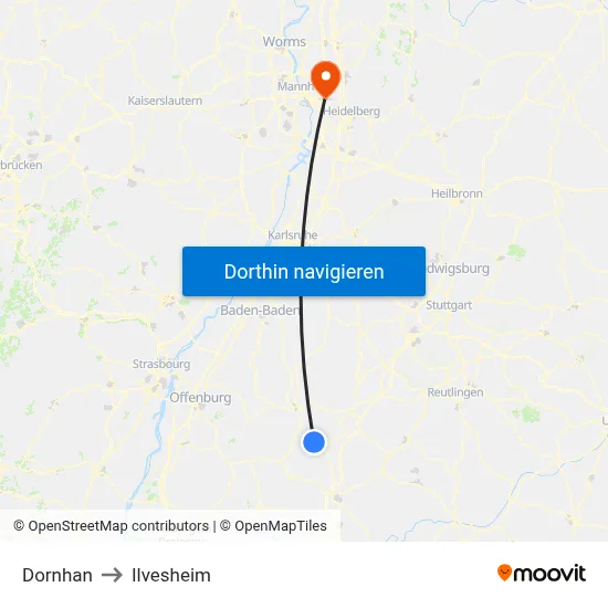 Dornhan to Ilvesheim map