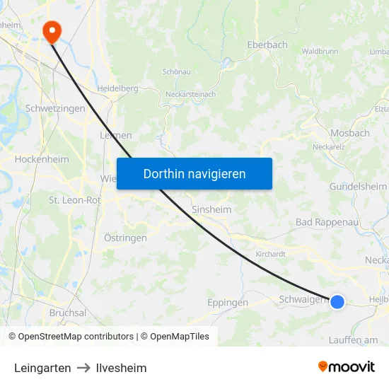 Leingarten to Ilvesheim map