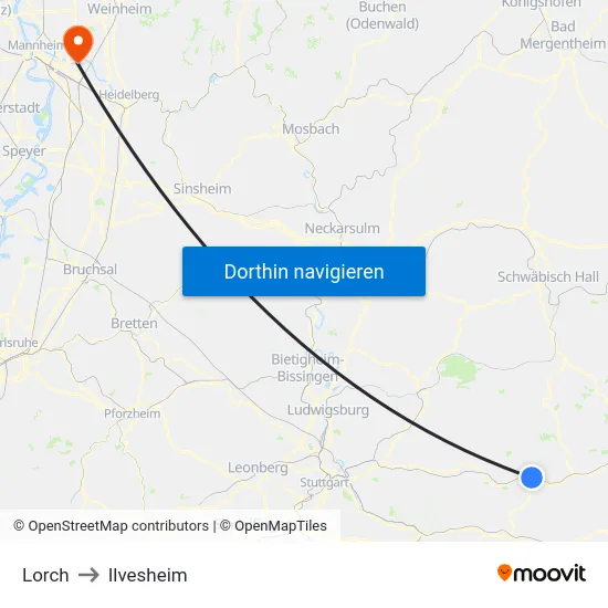 Lorch to Ilvesheim map