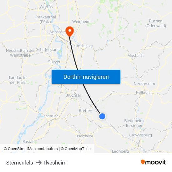 Sternenfels to Ilvesheim map