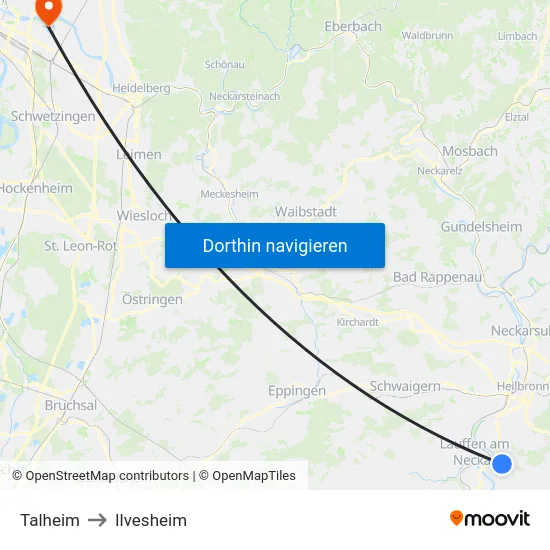 Talheim to Ilvesheim map