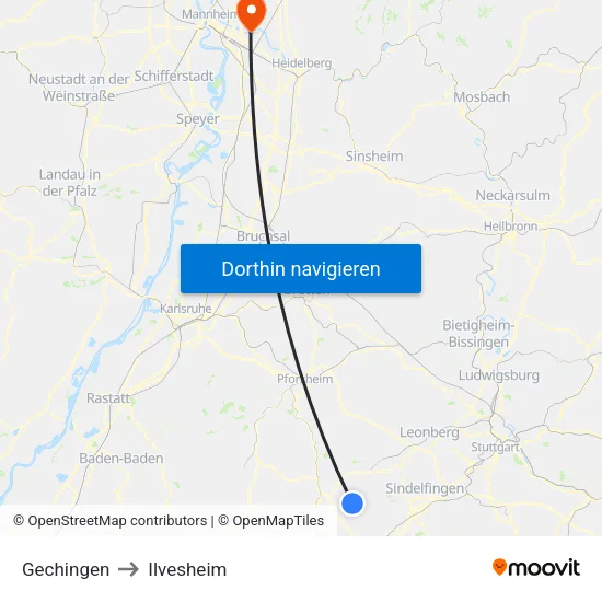 Gechingen to Ilvesheim map