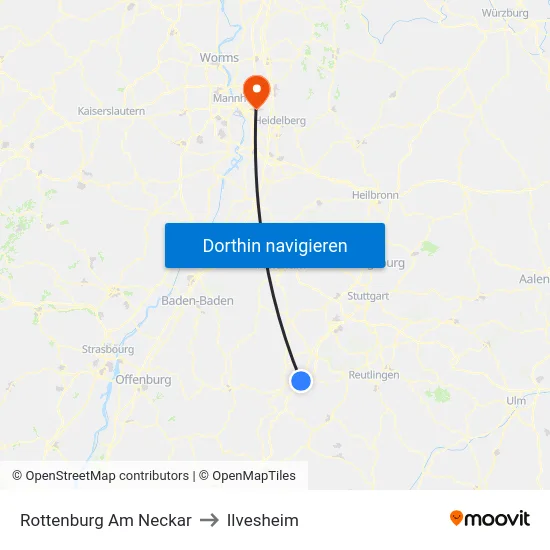 Rottenburg Am Neckar to Ilvesheim map