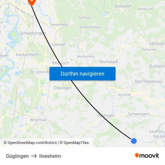 Güglingen to Ilvesheim map