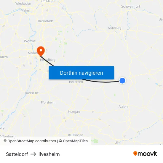 Satteldorf to Ilvesheim map