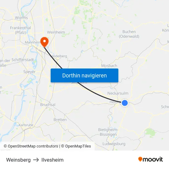 Weinsberg to Ilvesheim map