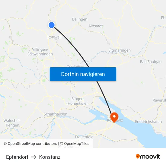 Epfendorf to Konstanz map