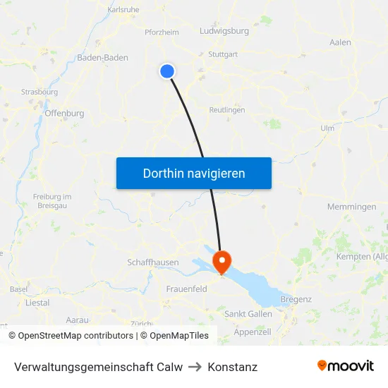 Verwaltungsgemeinschaft Calw to Konstanz map