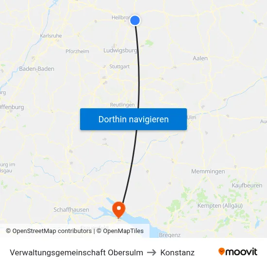 Verwaltungsgemeinschaft Obersulm to Konstanz map