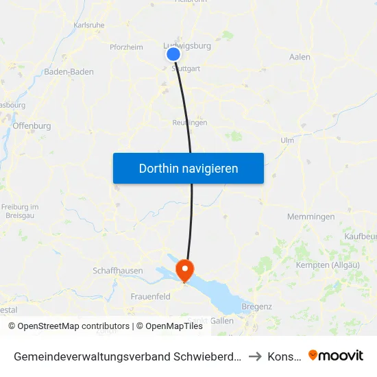 Gemeindeverwaltungsverband Schwieberdingen-Hemmingen to Konstanz map