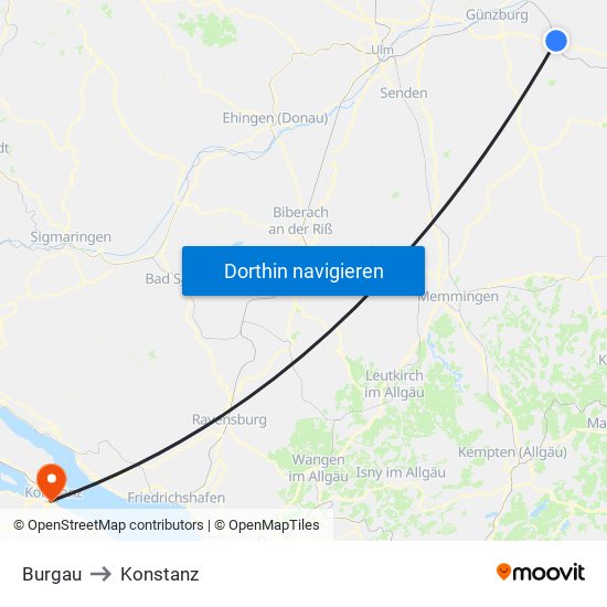 Burgau to Konstanz map