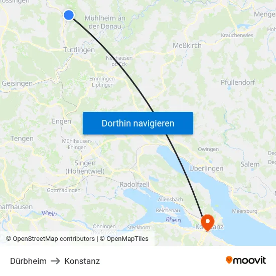 Dürbheim to Konstanz map
