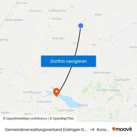 Gemeindeverwaltungsverband Eislingen-Ottenbach-Salach to Konstanz map