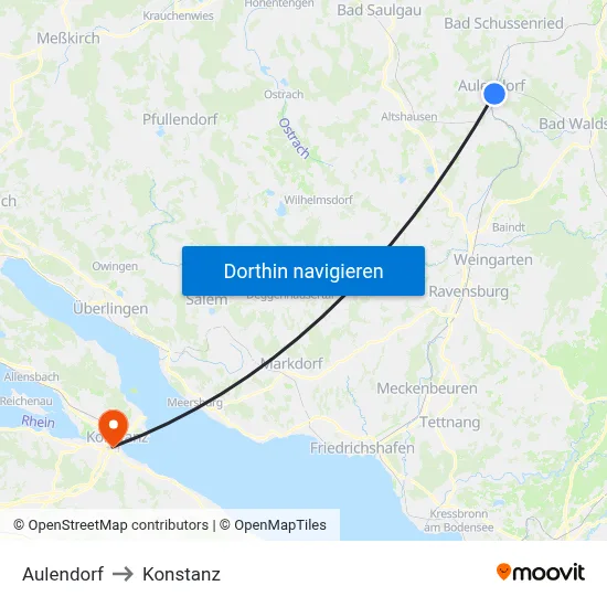 Aulendorf to Konstanz map