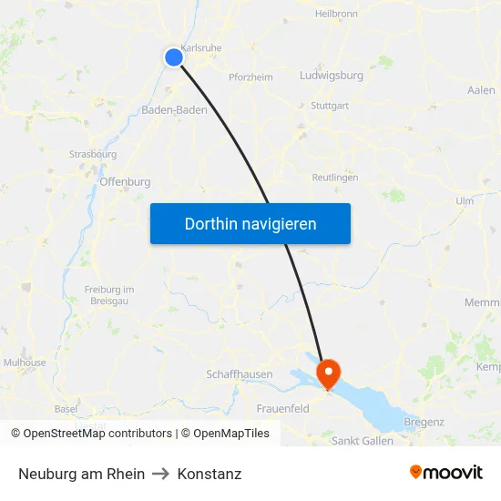 Neuburg am Rhein to Konstanz map