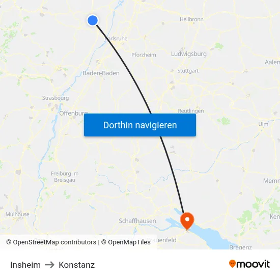 Insheim to Konstanz map