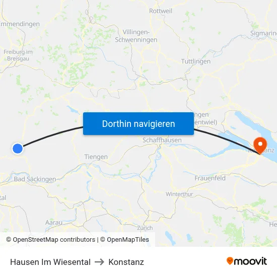 Hausen Im Wiesental to Konstanz map