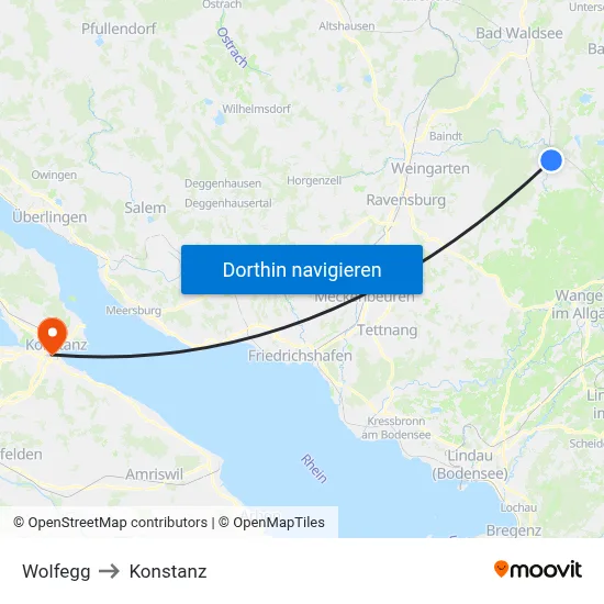 Wolfegg to Konstanz map