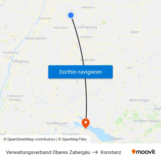 Verwaltungsverband Oberes Zabergäu to Konstanz map