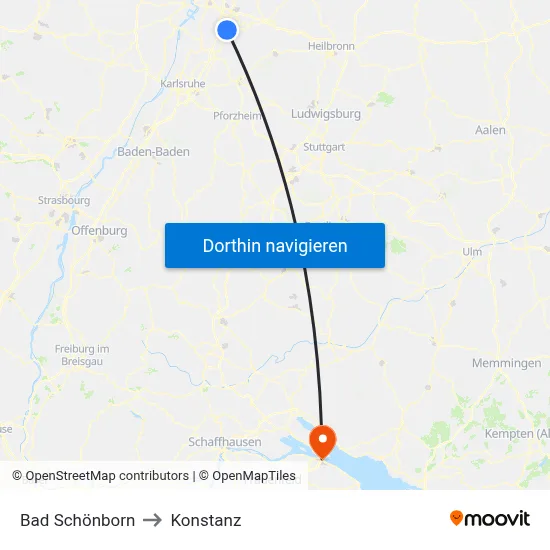 Bad Schönborn to Konstanz map