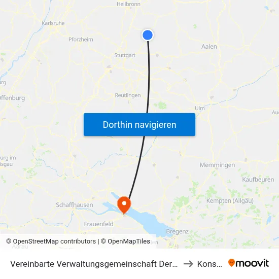 Vereinbarte Verwaltungsgemeinschaft Der Stadt Backnang to Konstanz map