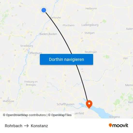 Rohrbach to Konstanz map