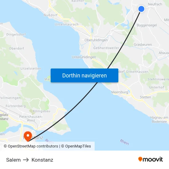 Salem to Konstanz map