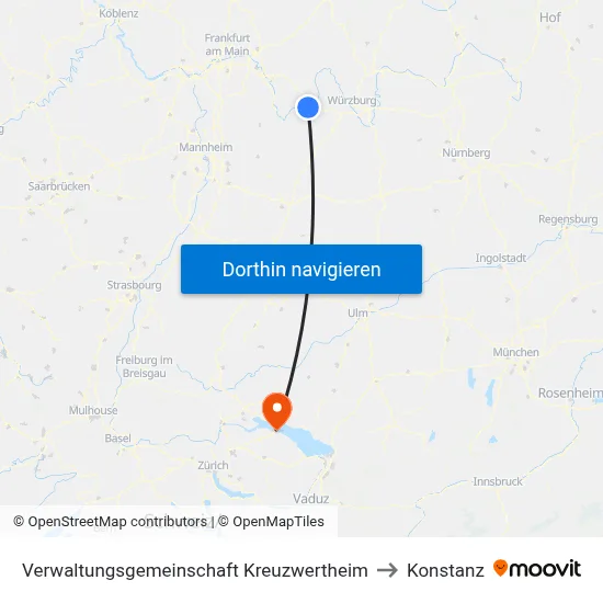Verwaltungsgemeinschaft Kreuzwertheim to Konstanz map