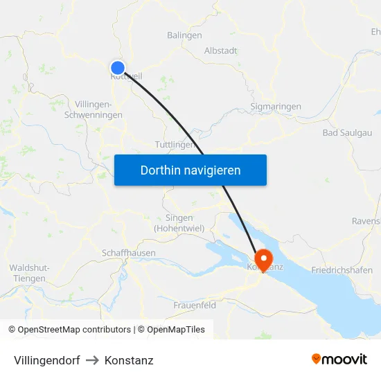 Villingendorf to Konstanz map