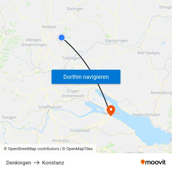 Denkingen to Konstanz map