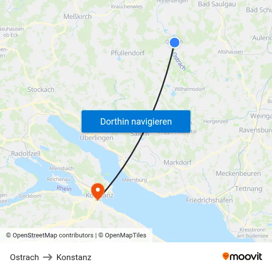 Ostrach to Konstanz map