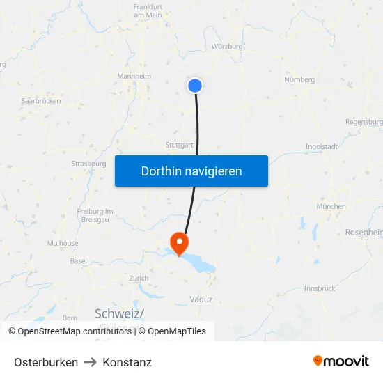 Osterburken to Konstanz map