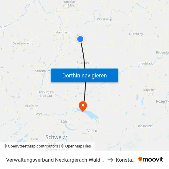 Verwaltungsverband Neckargerach-Waldbrunn to Konstanz map